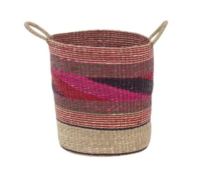 Image showing  Round Multicolor Seagrass Baskets with Handles, 15 in. H, 17 in. H, 20 in. H, 3 pc.