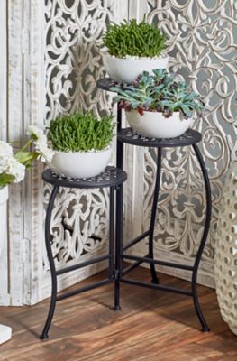 Harper & Willow 3-Tier Black Metal Indoor/Outdoor Floral Plant Stand, 20 in. x 15 in. x 24 in.