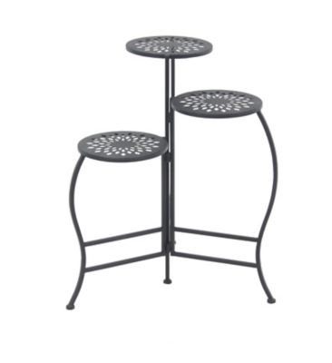 Image showing  3-Tier Black Metal Indoor/Outdoor Floral Plant Stand, 20 in. x 15 in. x 24 in.