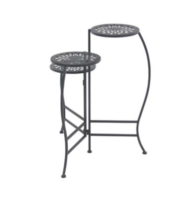 Image showing  3-Tier Black Metal Indoor/Outdoor Floral Plant Stand, 20 in. x 15 in. x 24 in.