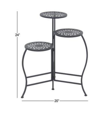 Image showing  3-Tier Black Metal Indoor/Outdoor Floral Plant Stand, 20 in. x 15 in. x 24 in.