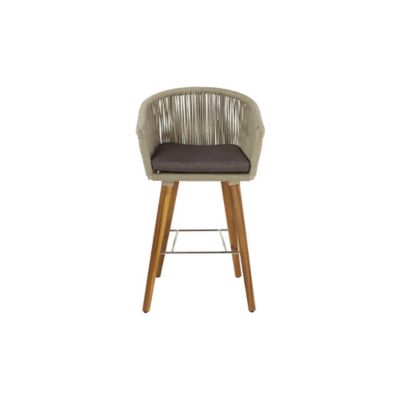 Image showing  Wooden and Woven Rope Bar Stool with Cushions and Slender Tapered Legs, 22 in. x 20 in. x 37 in., Gray