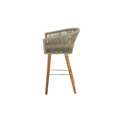 Image showing  Wooden and Woven Rope Bar Stool with Cushions and Slender Tapered Legs, 22 in. x 20 in. x 37 in., Gray