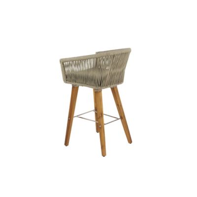 Image showing  Wooden and Woven Rope Bar Stool with Cushions and Slender Tapered Legs, 22 in. x 20 in. x 37 in., Gray