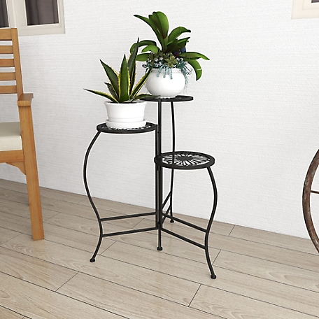 Harper & Willow 3-Tier Modern Folding Plant Stand, Black, 21 in. x 24 in.