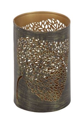 Image showing  Pierced Leaf Design Cylindrical Iron Candle Lanterns, 6 in. x 12 in., 6 in. x 9 in., 4 in. x 5 in., 3 pc., 22097