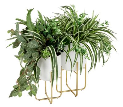 Image showing  Iron Contemporary Large Round Indoor/Outdoor Decorative Planter Set in Stands, 10 x 16 in., 8 x 13 in., 2 pk.