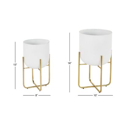 Image showing  Iron Contemporary Large Round Indoor/Outdoor Decorative Planter Set in Stands, 10 x 16 in., 8 x 13 in., 2 pk.