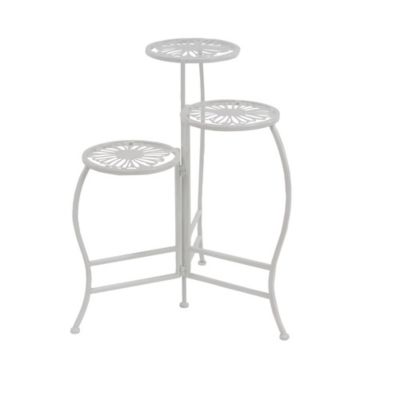 Image showing  3-Tier Metal Indoor/Outdoor Floral Plant Stand, 21 in. x 15 in. x 24 in., White