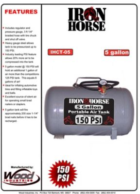 Image showing 5 th Iron Horse 5 gal. Portable Air Tank, 150 PSI