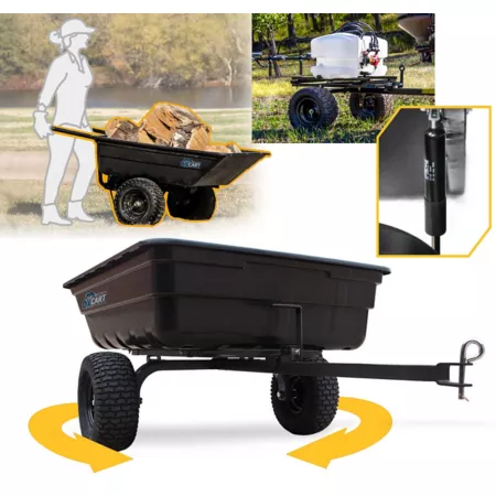 OxCart Tow-Behind Green Thumb Tipping and Swivel Dump Cart with Run-Flat Tires 12 cu. ATV & UTV Landscaping Attachments