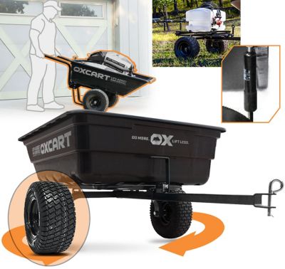 OxCart Stockman Lift-Assist and Swivel ATV Dump Cart with ATV-Grade OTR Tires, 15 cu. ft. to 17 cu. ft.