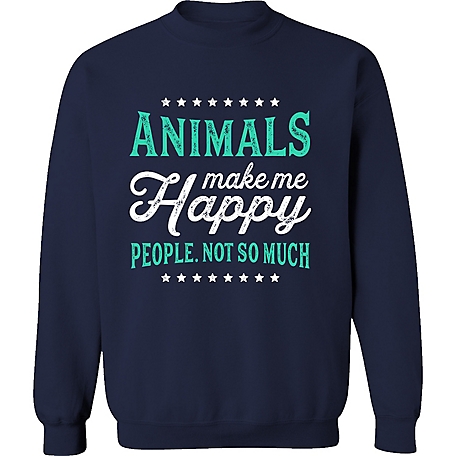 Farm Fed Clothing Women's Long-Sleeve Animals Make Me Happy Fleece Crew Neck Sweatshirt