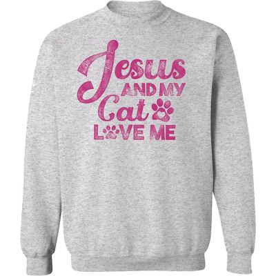 Goodie Two Sleeves Women's Long-Sleeve Jesus and My Cat Fleece Crew Neck Sweatshirt