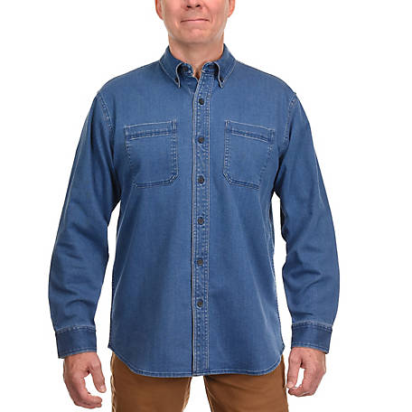 SELX Men Camo Button Front Short Sleeve Denim Shirt with Pockets