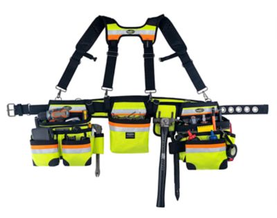 Bucket Boss 3 Bag Framers Rig Tool Belt with Suspenders, HI Vis