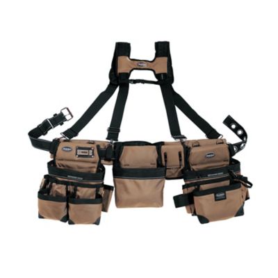 Bucket Boss 3 Bag Framers Rig Tool Belt with Suspenders, Tan