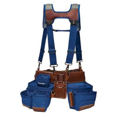 Bucket Boss Royal Blue Leather Hybrid Tool Belt with Suspenders