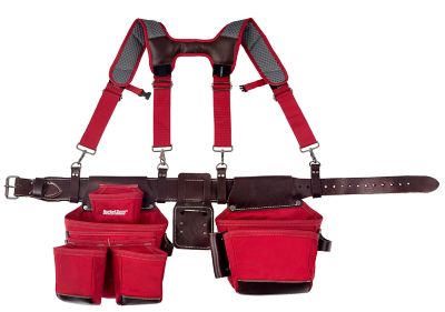 Bucket Boss Red Leather Hybrid Tool Belt with Suspenders