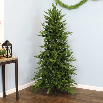 Image showing  Indoor Artificial Unlit Slim Christmas Tree with Metal Stand and Hinged Branches, 6 ft., Green