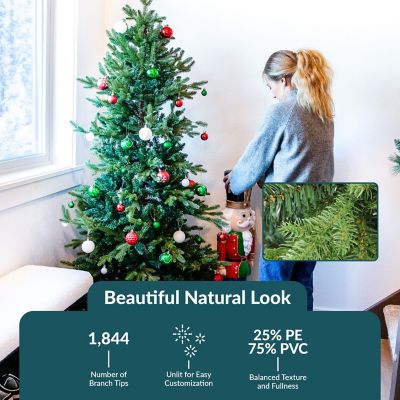 Image showing  Indoor Artificial Unlit Slim Christmas Tree with Metal Stand and Hinged Branches, 6 ft., Green