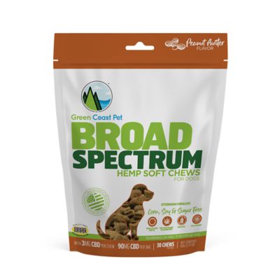Green Coast Pet Broad-Spectrum Hemp Soft Chewable Anxiety Supplements for Dogs, Peanut Butter Flavor, 3.17 oz., 30 ct.