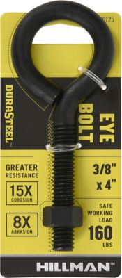 Hillman Black Coated Durasteel Eye Bolt with Nut Size, 3/8-16 in. x 4 in., 320125