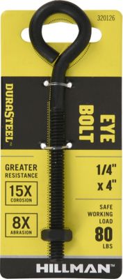 Hillman Black Coated Durasteel Eye Bolt with Nut Size, 1/4-20 in.x 4 in., 320126