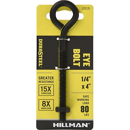 Hillman Black Coated Durasteel Eye Bolt with Nut Size, 1/4-20 in.x 4 in., 320126