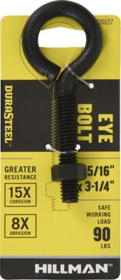 Hillman Black Coated Durasteel Eye Bolt with Nut Size, 5/16-18 in. x 3-1/4 in., 320127