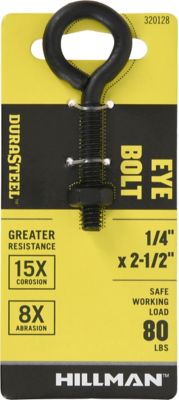 Hillman Black Coated Durasteel Eye Bolt with Nutsize, 1/4-20 in. x 2-1/2 in., 320128