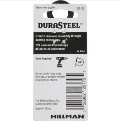 Image showing 5 th Hillman 1/4 in. 20 x 2 in. Black Coated Durasteel Eye Bolt with Nut