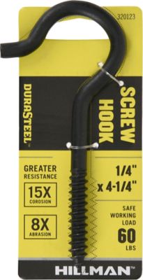 Hillman Black Coated Durasteel Heavy Duty Screw Hook Size, 1/4 in. x 4-1/4 in., 320123