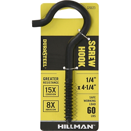 Hillman Black Coated Durasteel Heavy Duty Screw Hook Size, 1/4 in