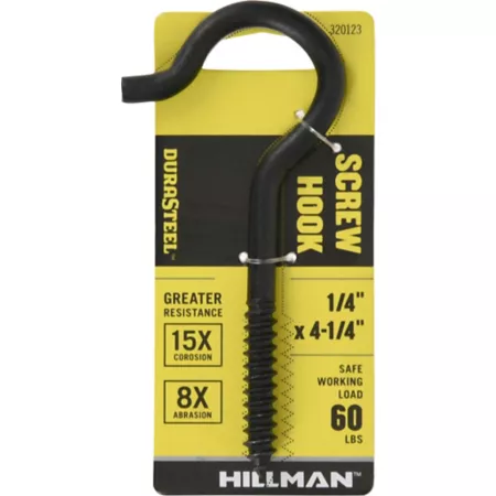 Hillman Durasteel Screw Hook 60 lb 1/4 in x 4-1/4 in Black Stitch Hardware Hooks