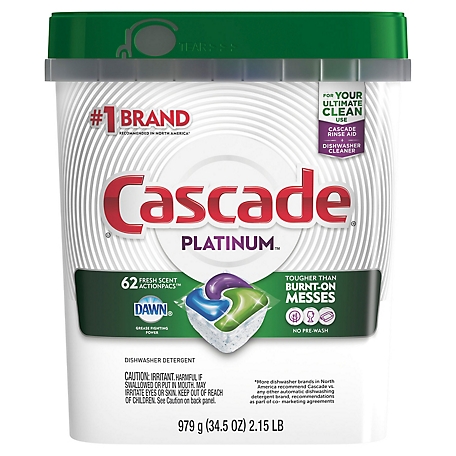 Cascade Actionpacs Dishwashing Soap, Fresh Scent, 34.5 oz. Bag, 62 Per Bag