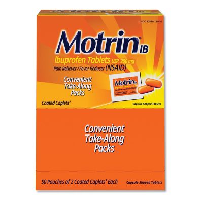 Motrin Ibuprofen Pain Reliever Tablets, 2 per pk., 50 pk.