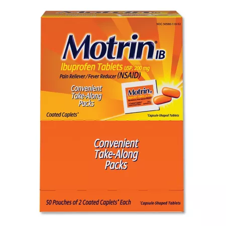 Motrin Ibuprofen Pain Relief Tablets 2 per pack pack of 50. First Aid Kits