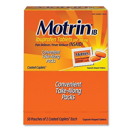 Motrin Ibuprofen Pain Reliever Tablets, 2 per pk., 50 pk.