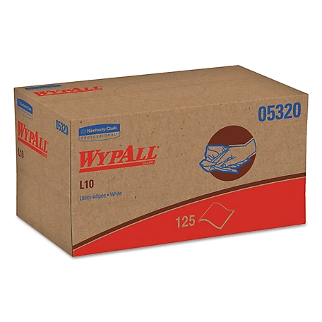 WypAll L10 Towels, Pop-Up Box, 1-Ply, 9 in. x 10-1/2 in., White, 125/Box, 18 Boxes/Carton