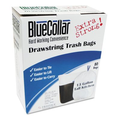 BlueCollar 13 gal. Drawstring Trash Bags, 0.8 mil, 24 in. x 28 in., White, 80 ct.