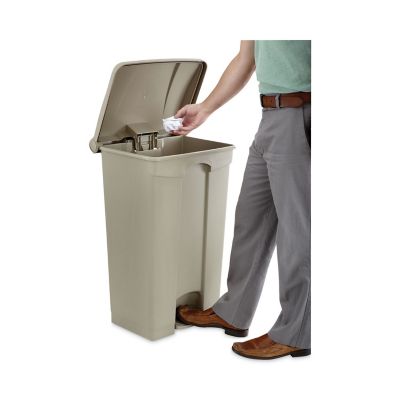 Image showing  23 gal. Large Capacity Plastic Step-On Waste Receptacle, Tan