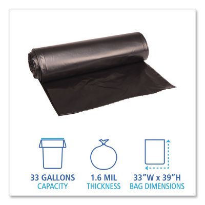 Image showing  33 gal. Low-Density Repro Can Liners, 1.6 mil, 33 in. x 39 in., Black, 100 ct.