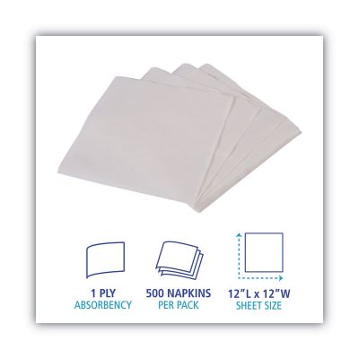 Image showing  1/4-Fold 1-Ply Lunch Napkins, 12 in. x 12 in., White, 6,000 pc.