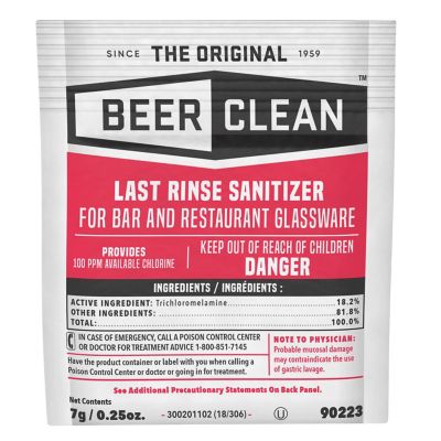 Diversey 0.25 oz. Beer Clean Last Rinse Drink Glass Sanitizer, Powder, 100 pk.