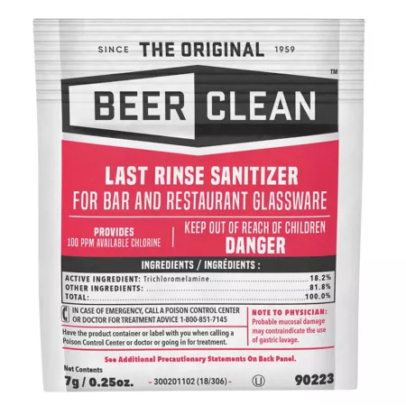 Diversey 0.25 oz Beer Clean Last Rinse Beverage Glass Sanitizer Powder Pack of 100 Glass Cleaner