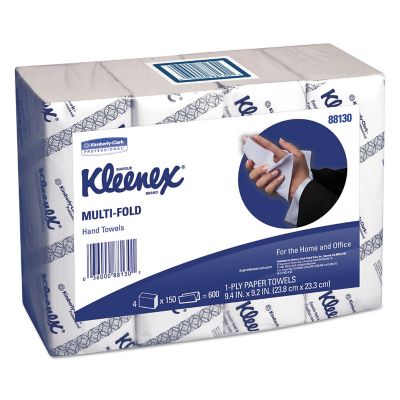 Kleenex Multi-Fold Paper Towels, 4-Pack Bundles, 9-1/5 x 9-2/5 in., White, 150 Towels/Pack, 16 Rolls/Carton
