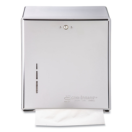 San Jamar C-Fold/Multi-Fold Towel Dispenser, Chrome, 11-3/8 in. x 4 in. x 14-3/4 in., 500 Multi-Fold and 300 C-Fold Capacity
