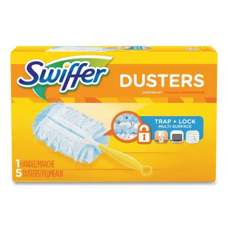 Swiffer Hand Duster Starter Kit Anti-Dust Fiber 6" Handle Blue and Yellow 6 Pack Cleaning Cloths & Dusters