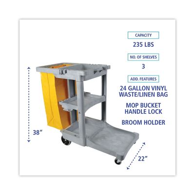Image showing  3-Shelf Janitor's Cart, Gray
